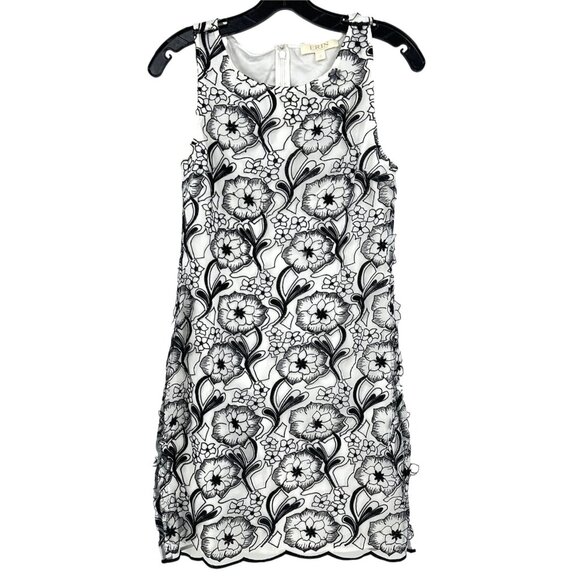 ERIN by Erin Fetherston Appliqué Dress Size 2 Black & White Floral Sleeveless - Picture 4 of 14